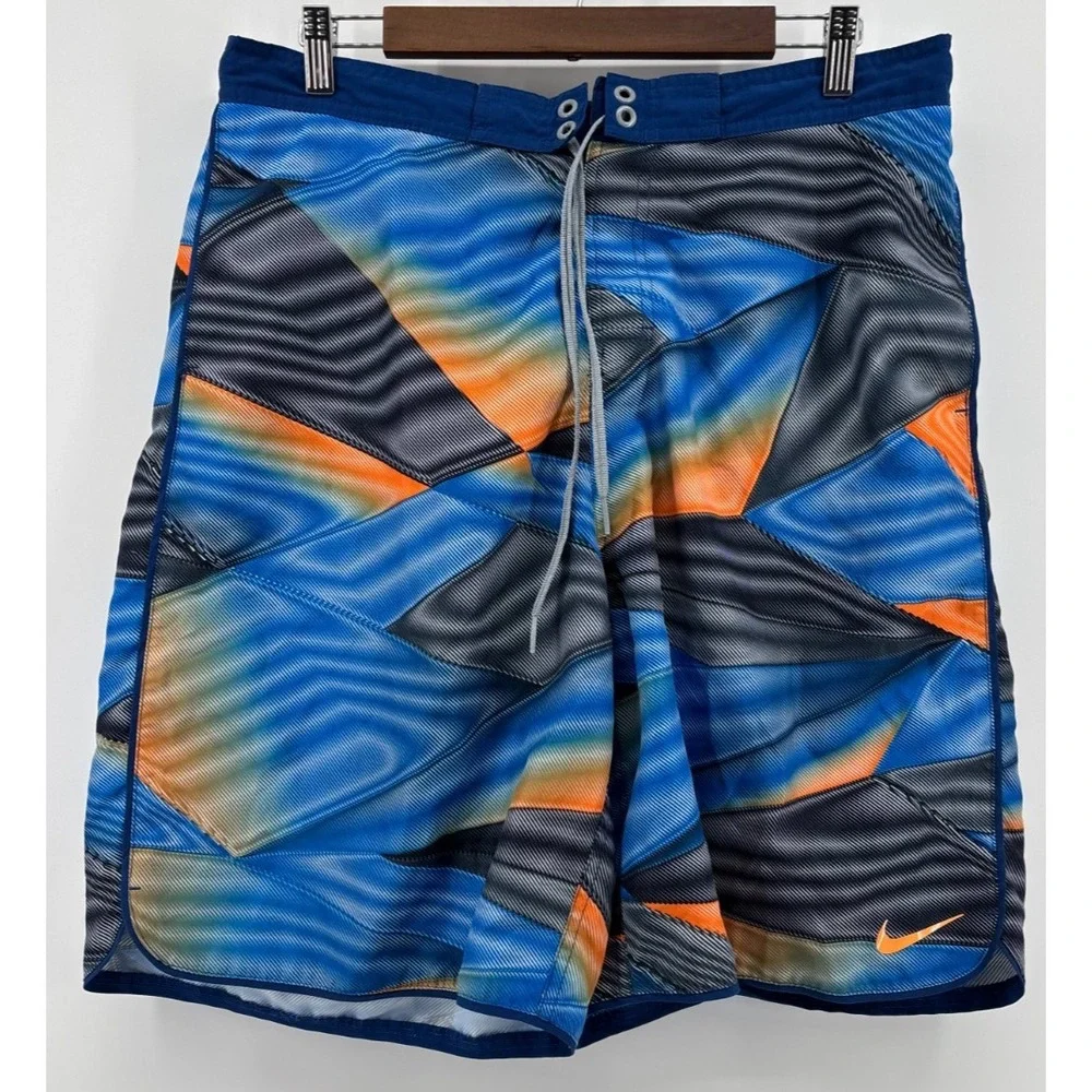 Nike Swim Board Shorts Mens Multicolor Geometric Drawstring Surfing Beach L