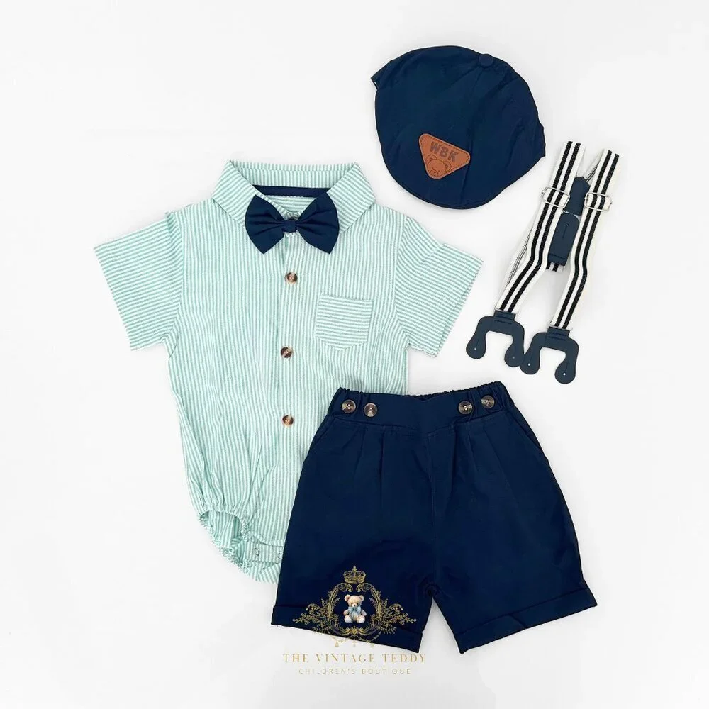 NWT Handsome Boys Oxford Button Down Onesie One-Piece & Shorts Matching 0-3M