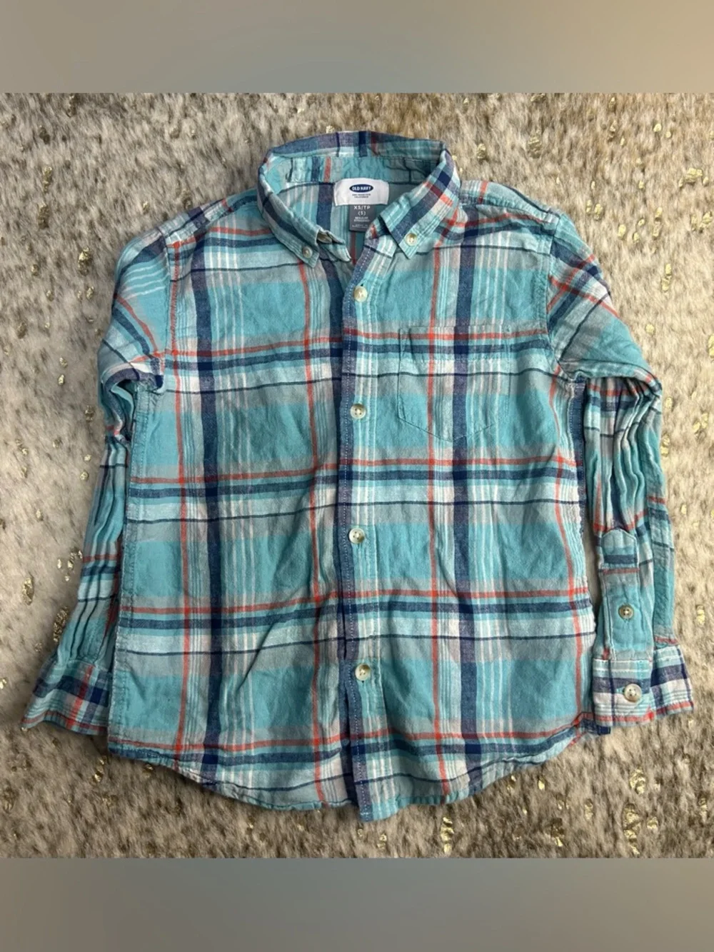 5 for $25🔥Old Navy Blue Plaid Button Front Shirt Boys XS (5T)‎