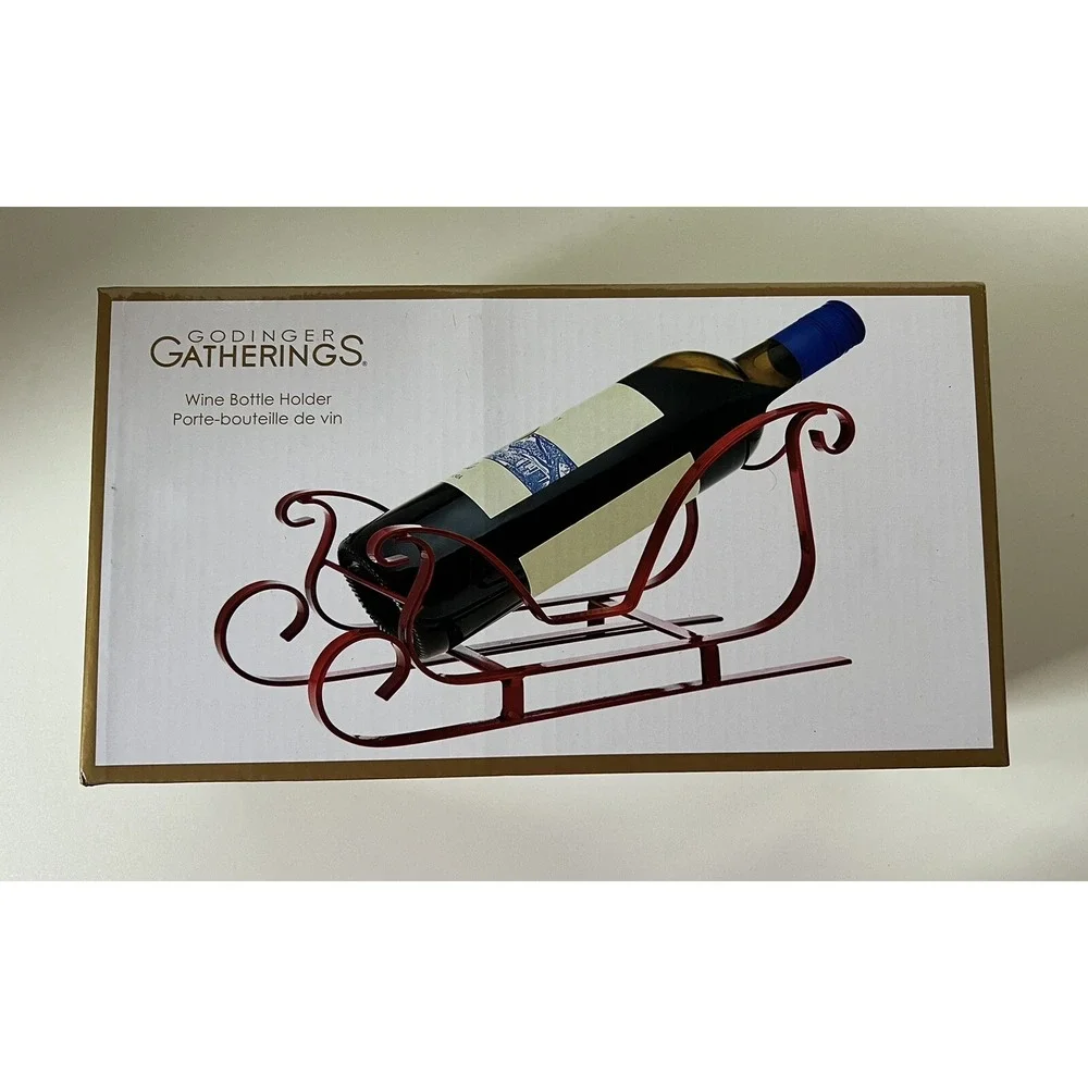 Godinger Gatherings Wine Bottle Holder Red Christmas Santa‎ Sleigh