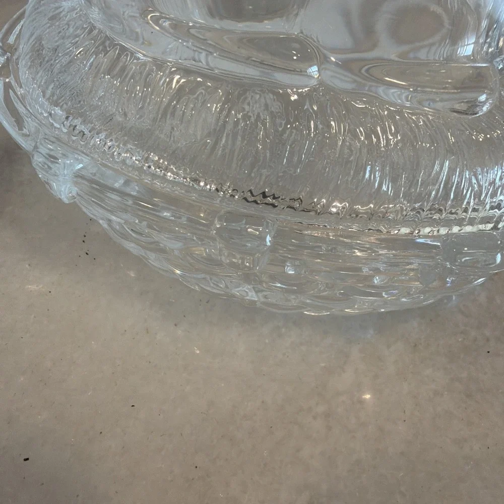 Vtg William Sonoma Bunny on Nest Rabbit Clear Glass‎ Covered Candy Dish