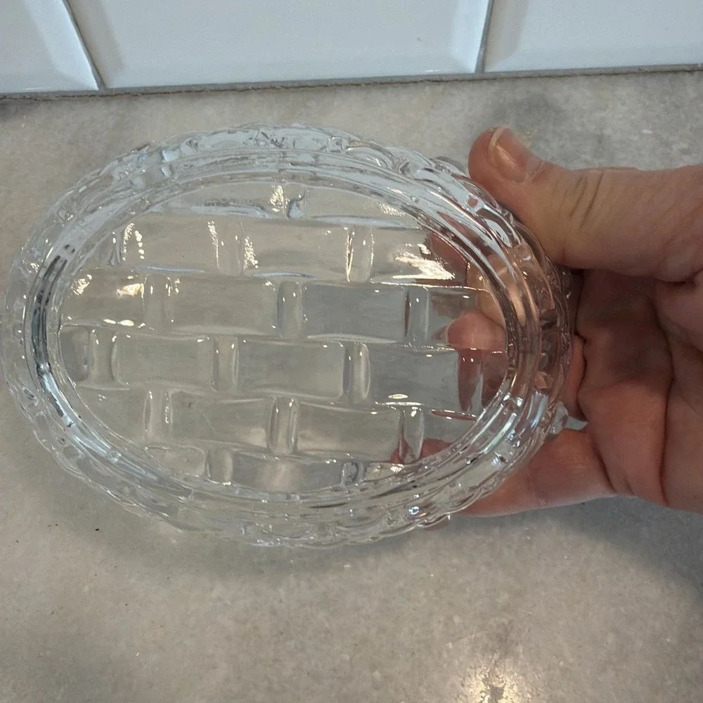 Vtg William Sonoma Bunny on Nest Rabbit Clear Glass‎ Covered Candy Dish