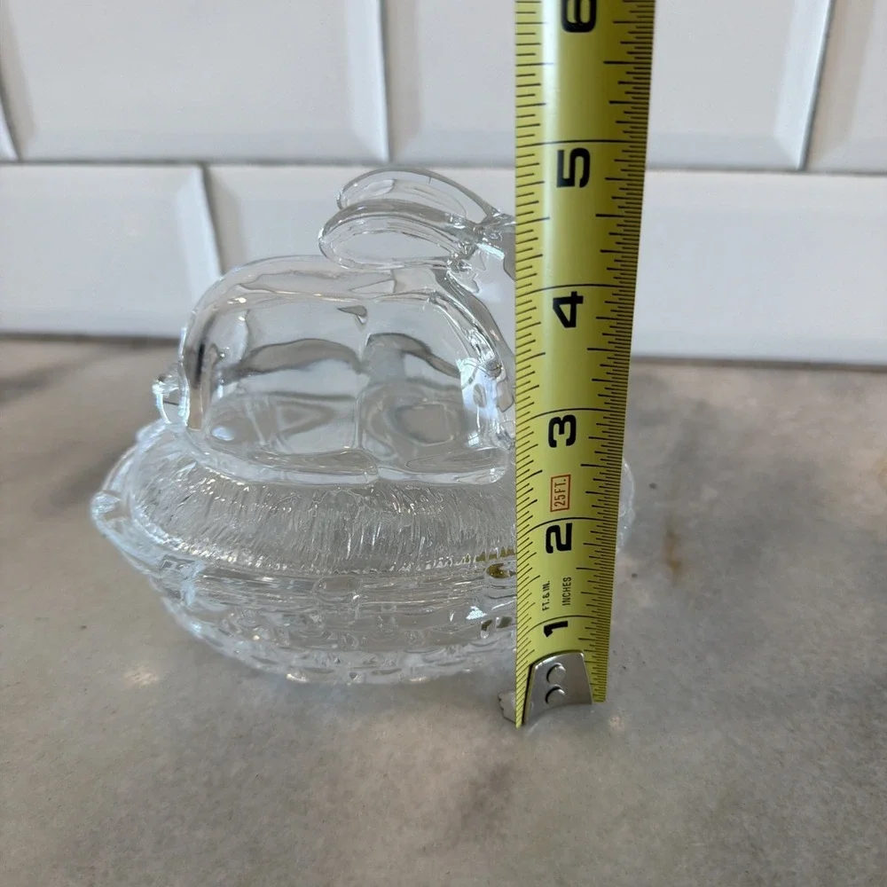 Vtg William Sonoma Bunny on Nest Rabbit Clear Glass‎ Covered Candy Dish