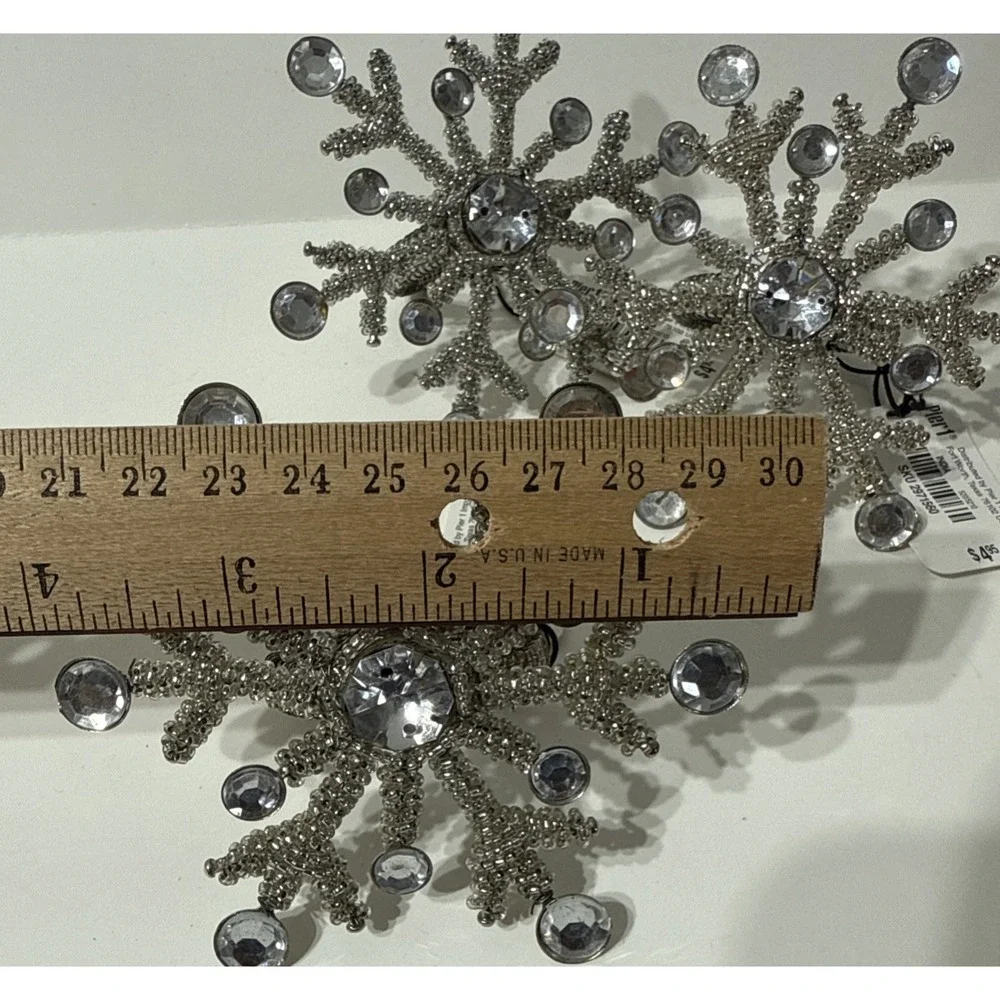 Snowflake Shape Beaded‎ Napkin Rings Christmas Holiday Decor LOT Of 3 w/New Tags