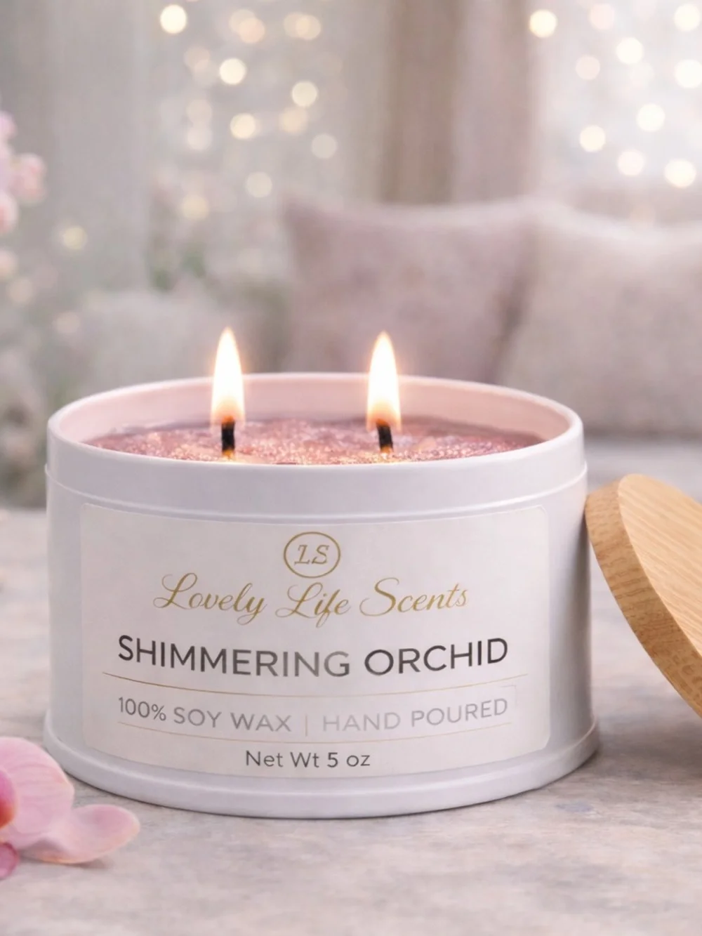 Shimmering Orchid 6oz Double Wick Soy Candle from Lovely Life Scents