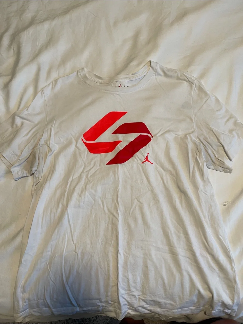 Jordan White Short-Sleeve Tee with Red Graphic