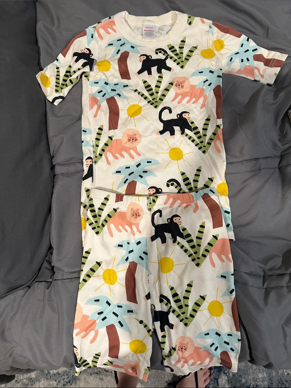 Kids Jungle Monkey Pajama Set - White with Multicolor Print