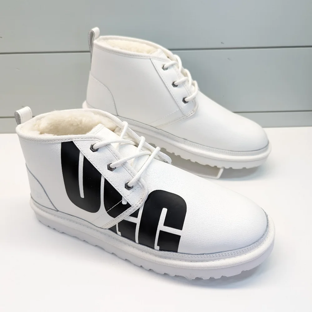 UGG NEUMEL White Black Logo Leather Chukka Boots Size Men's 12