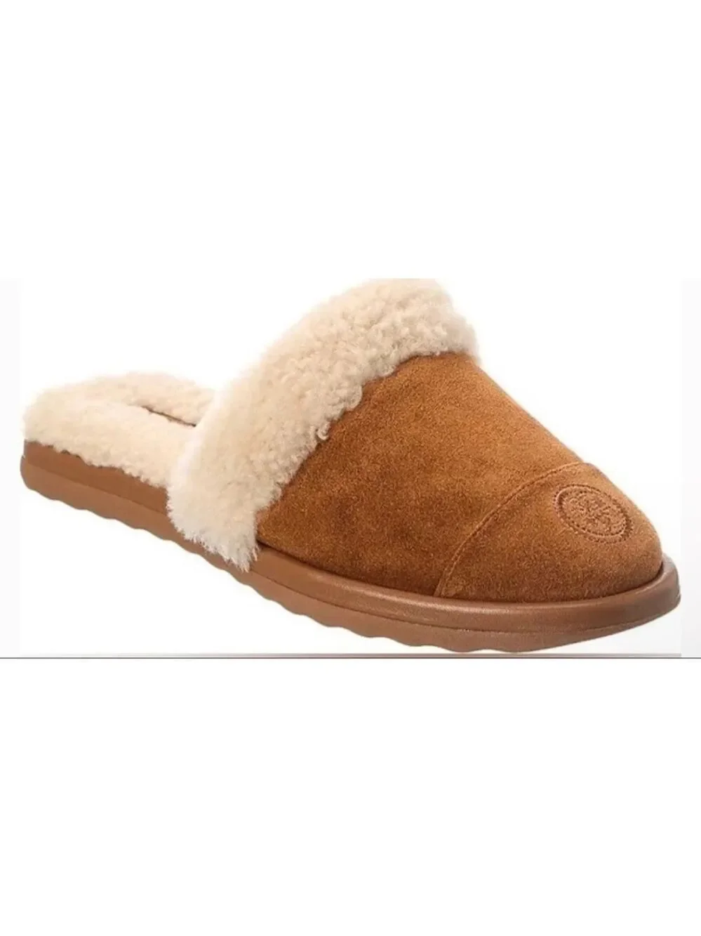 New Women's Tory Burch Suede & Shearling Slippers Brown Beige Size 7