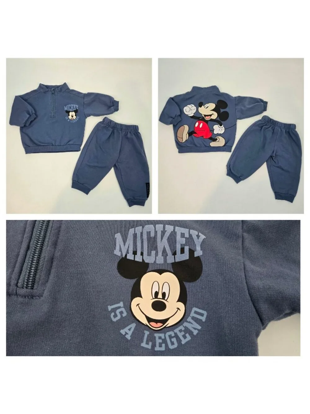 Disney Mickey Mouse Quarter Zip Sweatshirt & Joggers 2 PC Set Blue Baby Size 12M