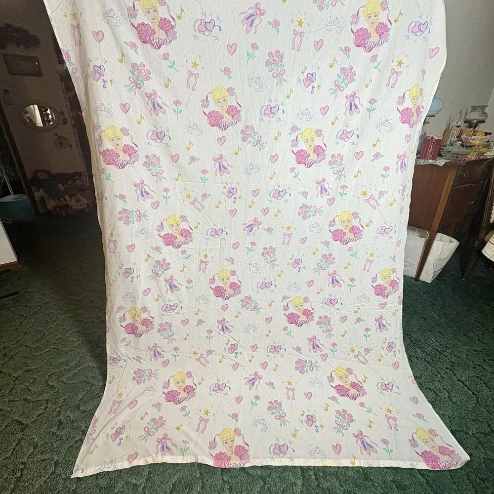 Barbie Twin Size Flat Sheet Skirt Curtain Panels Pillowcase VTG 1995
