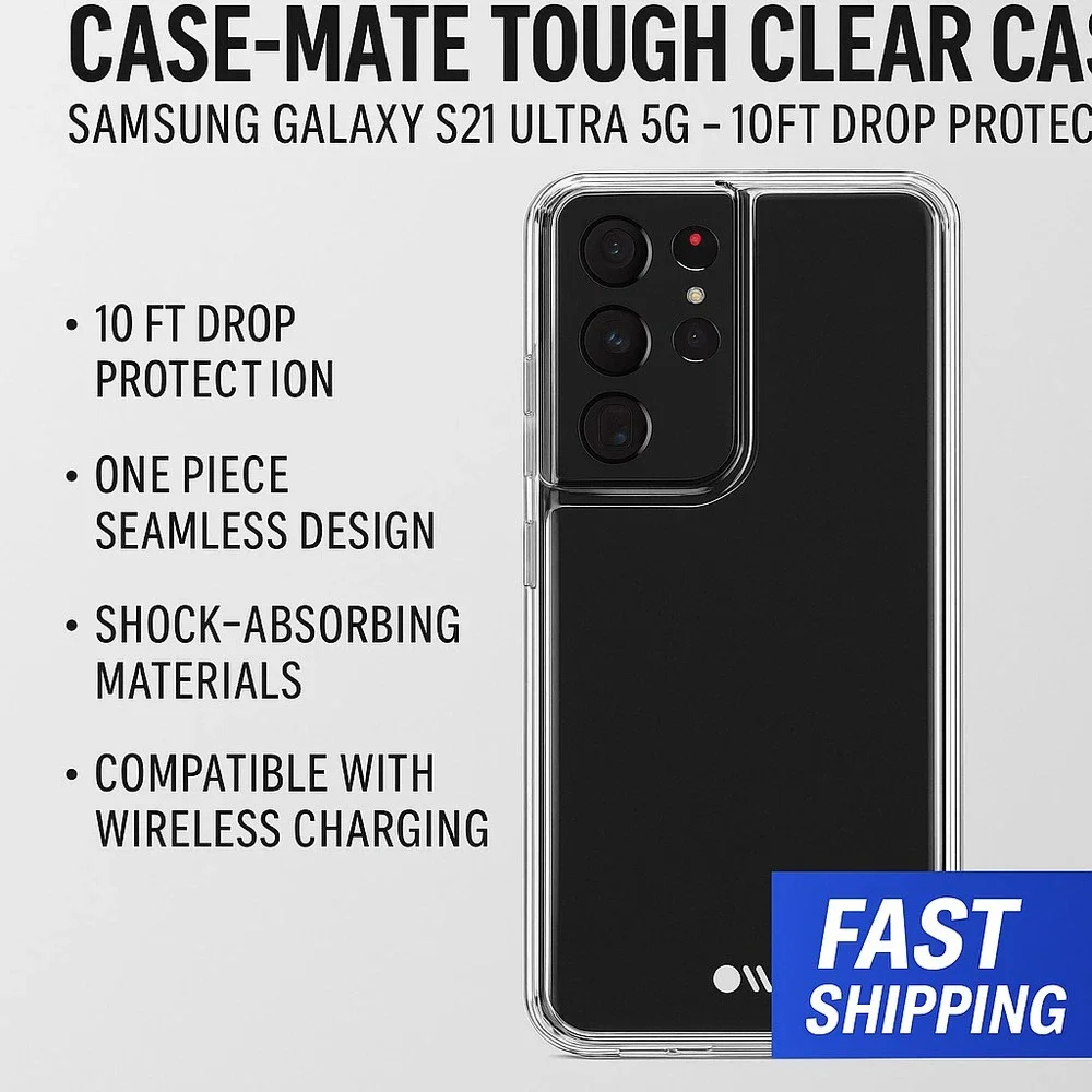 Case-Mate Tough Clear‎ Case Samsung Galaxy S21 Ultra 5G – 10ft Drop Protection