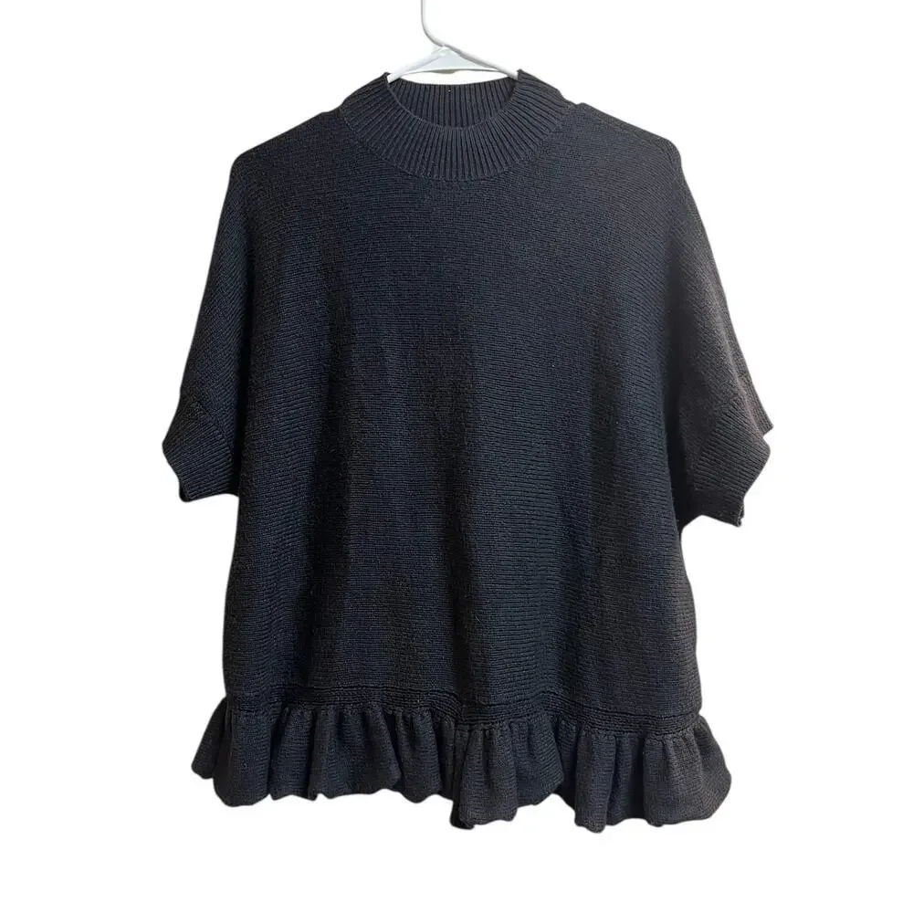 Kate Spade Broome Street Flounce Knit Top Black Medium
