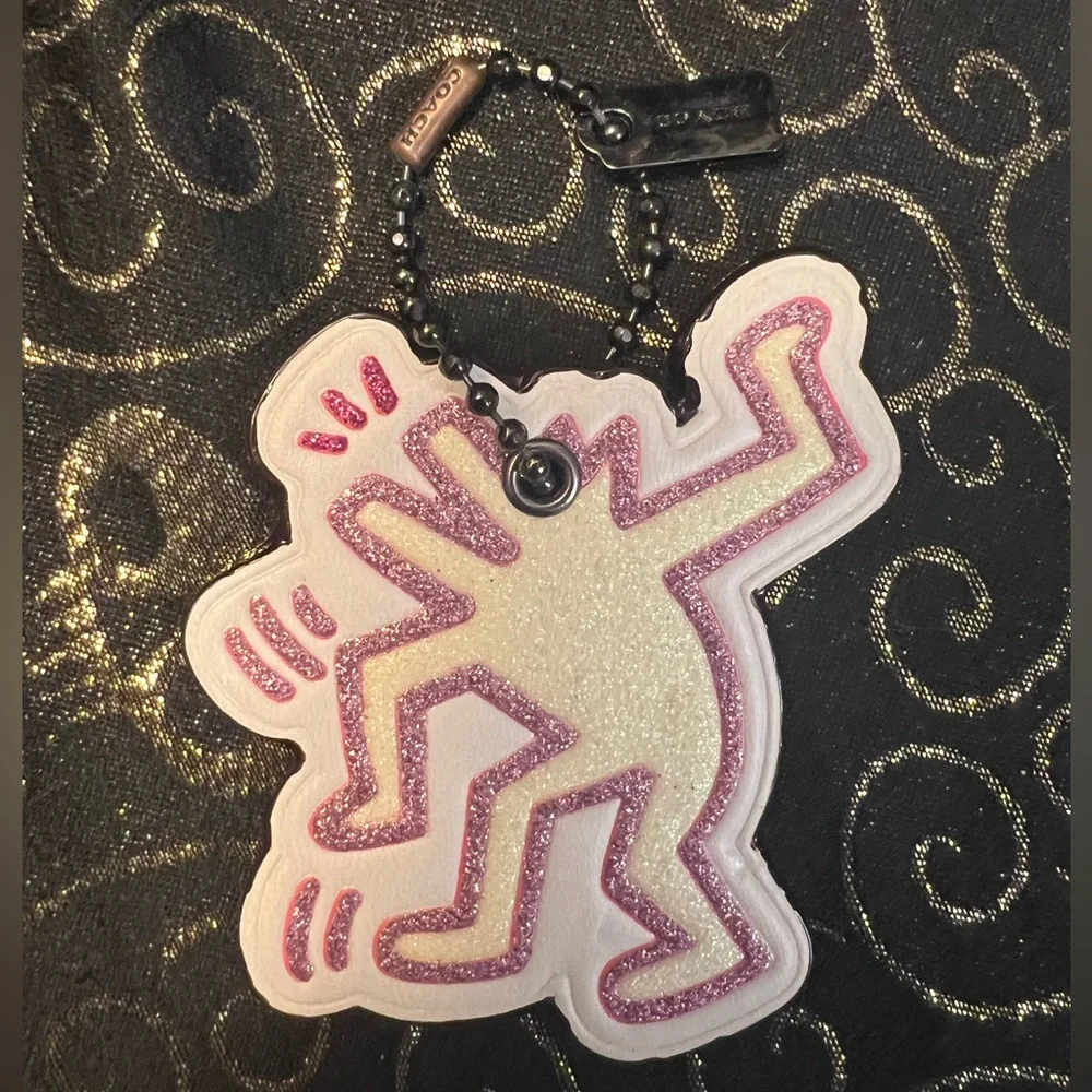 Coach x Keith Haring Glitter Keychain Bag Charm w Gunmetal Hardware