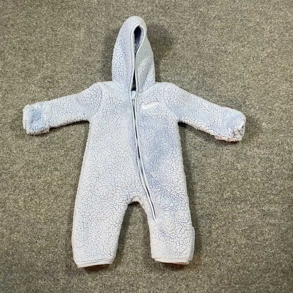 Nike Sherpa Fleece Bunting Snow Suit Coverall Baby 3M Light Blue Hooded Full Zip