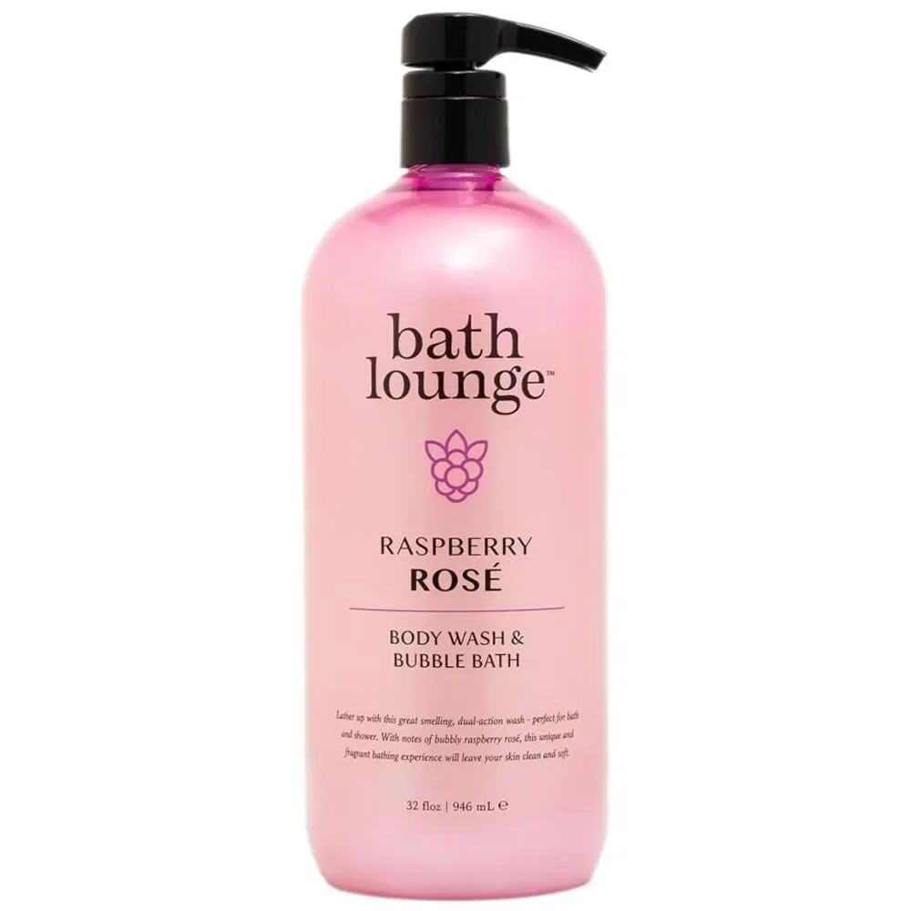 NEW bath lounge Raspberry Rose Body Wash & Bubble Bath Pump Dispenser 32 Fl Oz
