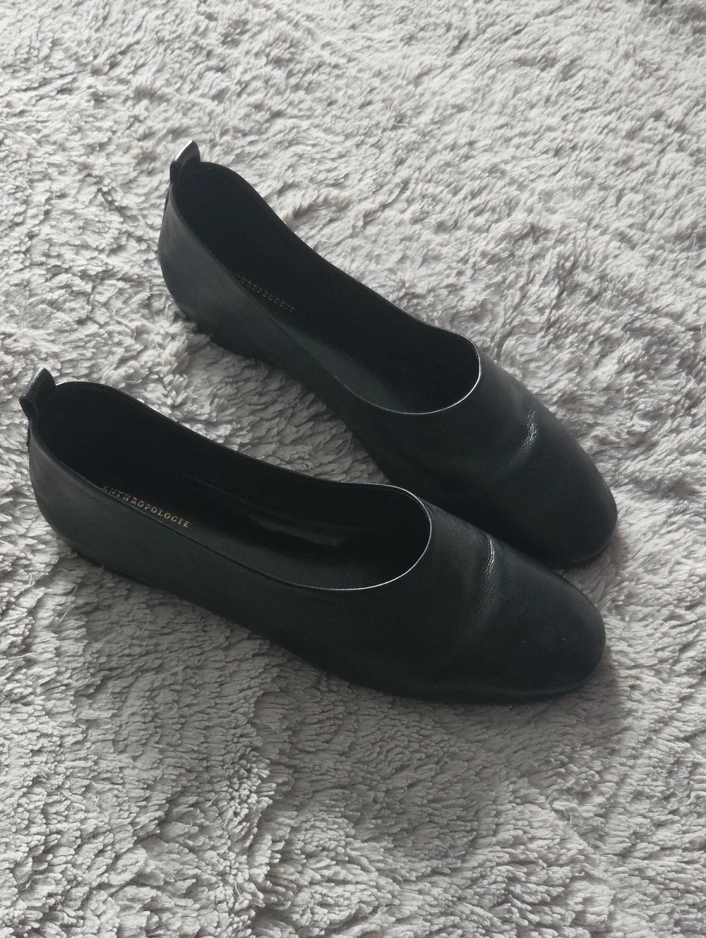 Anthropologie Black Leather Slip-On Ballet Flats Size 38