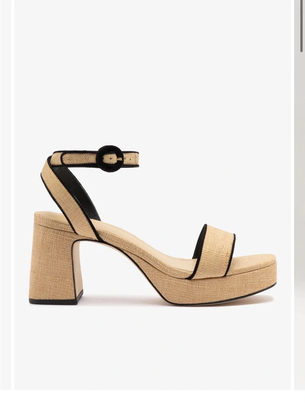 Woven Platform Block Heel Sandals in Natural with Black Trim