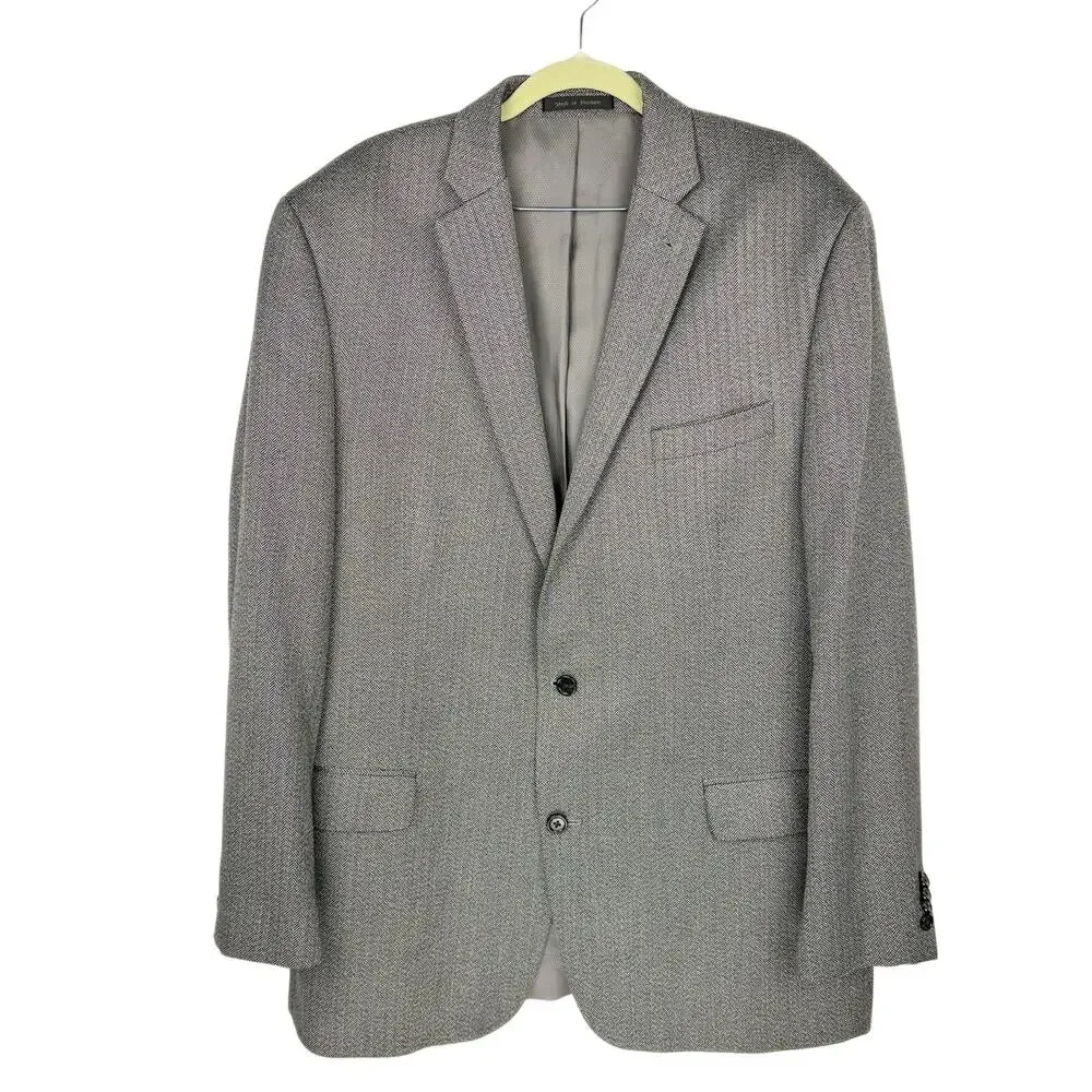 Michael Michael Kors Gray Herringbone Lined‎ Rayon Single Breasted Blazer 46L