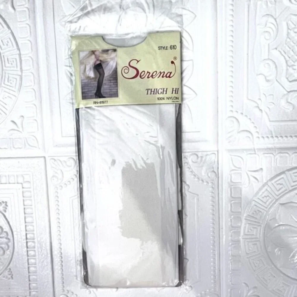 Vintage 80s Thigh High Stockings OS OFF WHITE Style 610 Nylon Elastic‎ SERENA