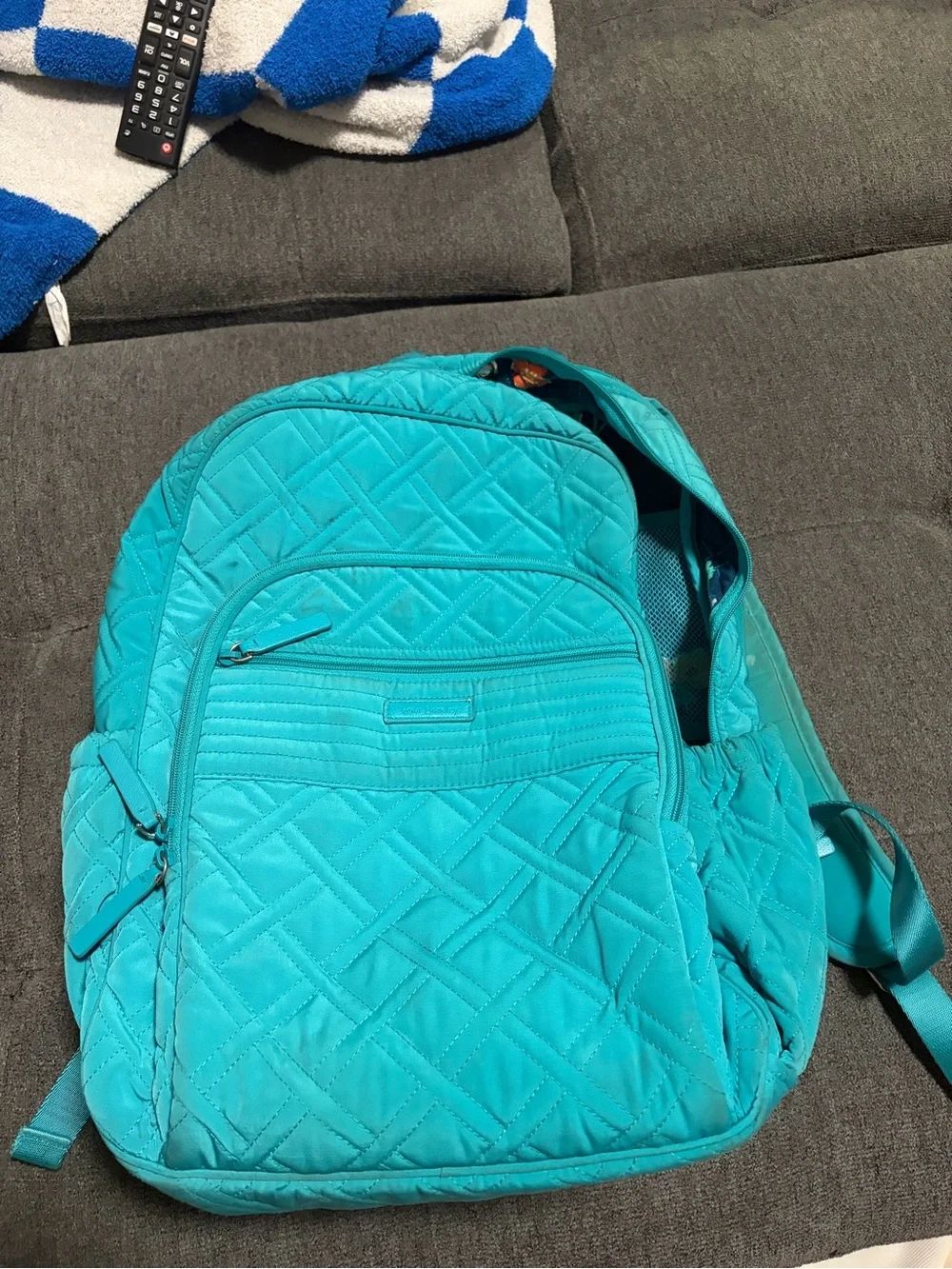 Vera Bradley Quilted Teal Fabric Backpack Zipper Closure Women One Size