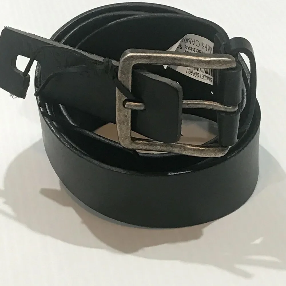 James Campbell Men's Leather Belt Antiqued Nickel Buckle Black 44