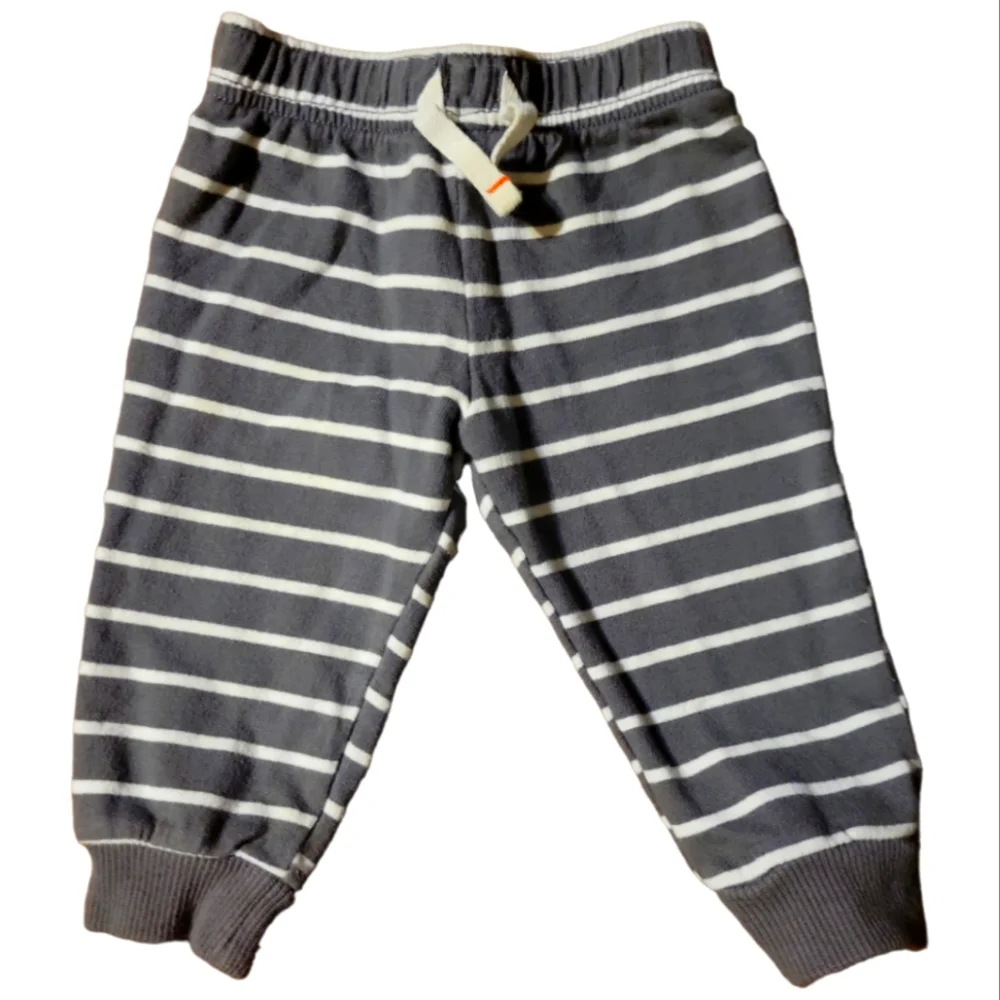 Carter's Infant Pants Gray White Stripe Knitted Cuffs Drawstring Elastic