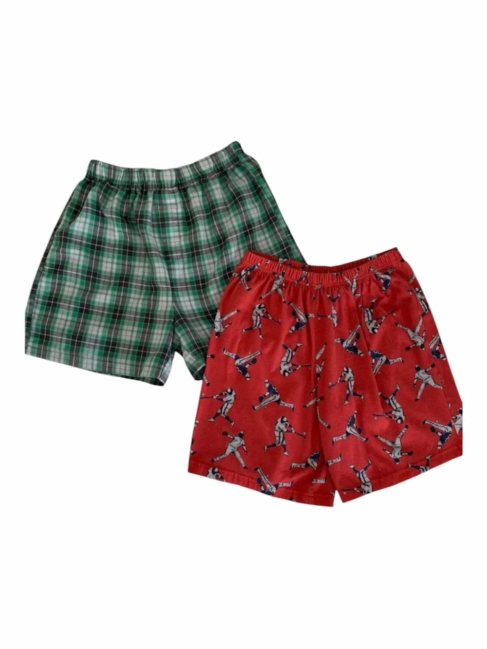 Carter’s Pajama Bottoms Boys 12 Red Green 2 Pairs Baseball Print Plaid Shorts