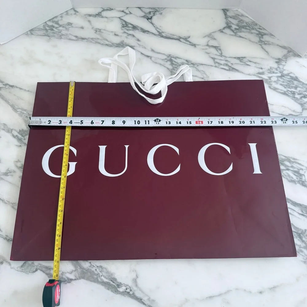 Gucci Large Glossy Burgundy Shopping Bag White Logo Rope Handles 23x17x7.5