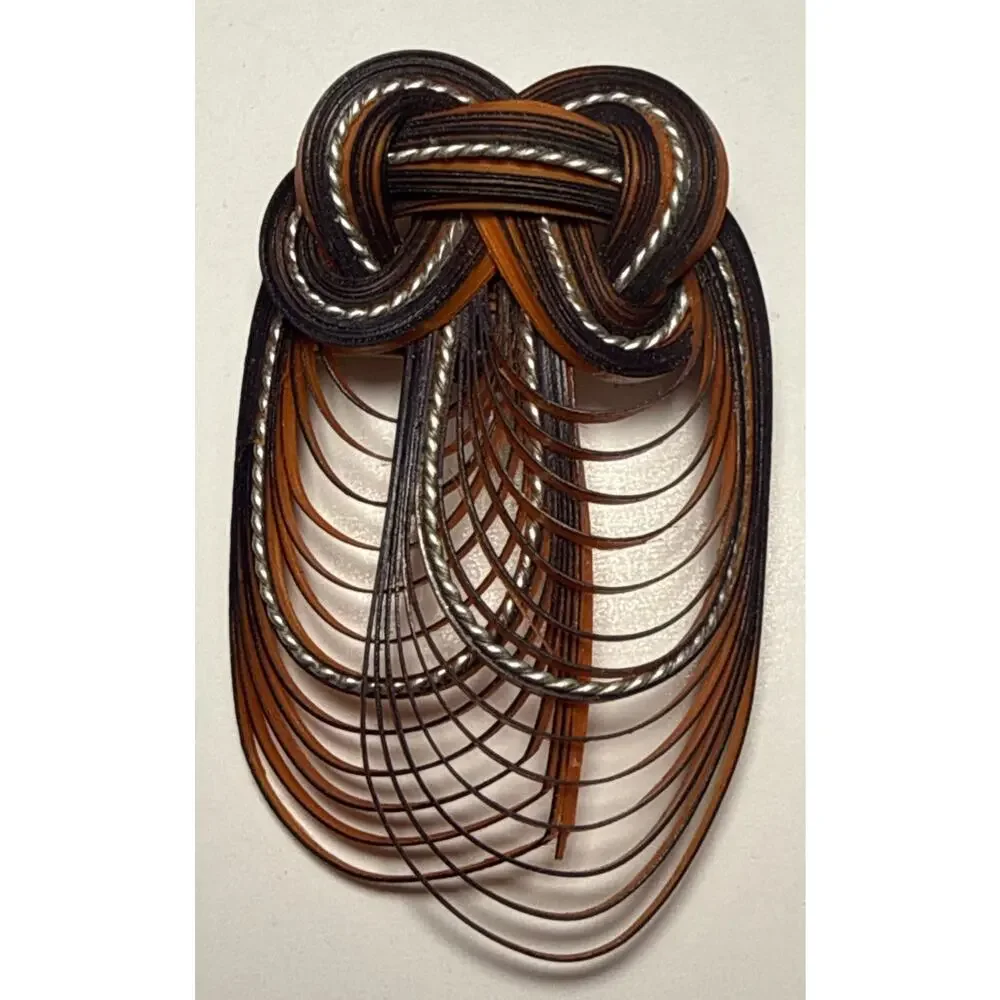 Vintage Bamboo Knotted Brown and Orange‎ Brooch PB146