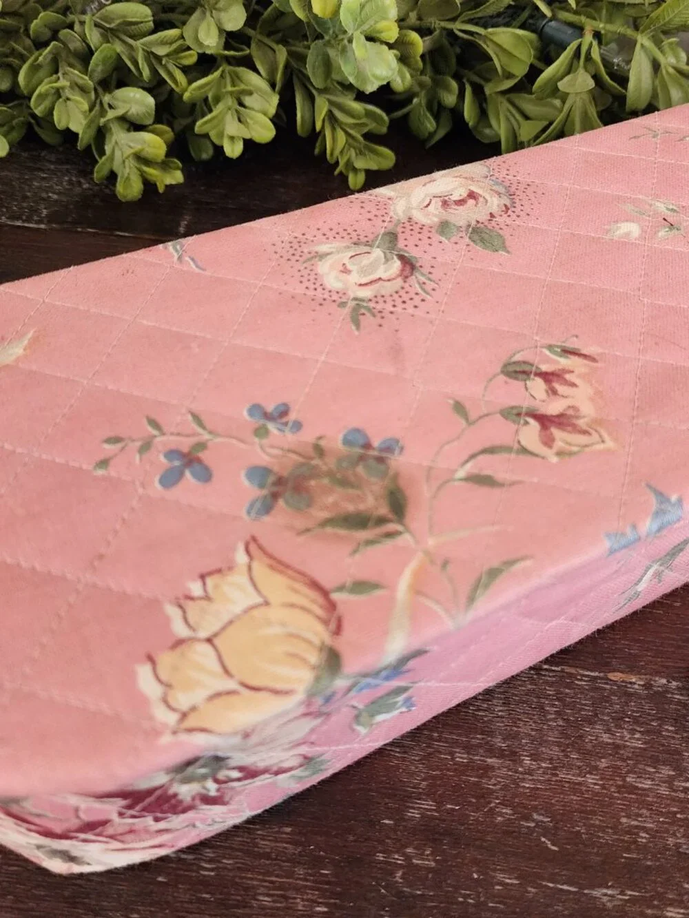 Vintage 1940's Pink Floral Covered Padded & Quilted Glove Dresser Box