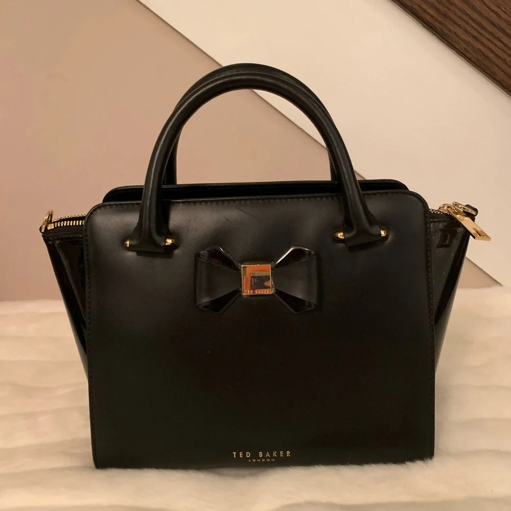 Ted Baker Black Bow-Accent Top-Handle Satchel with Gold Hardware