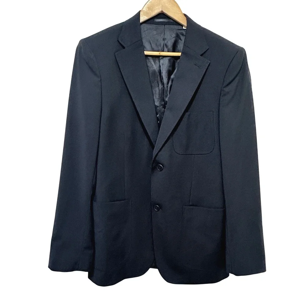 Lacoste Sport Coat Mens Medium 40 Navy Blue Wool Blend Pick Stitch Blazer Preppy