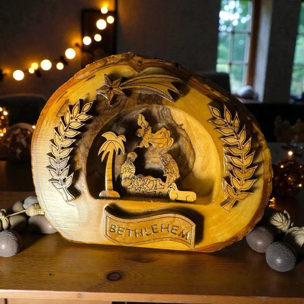 NEW Hand Carved Olivewood Bethlehem Nativity Scene from The Holy Land 3.5”