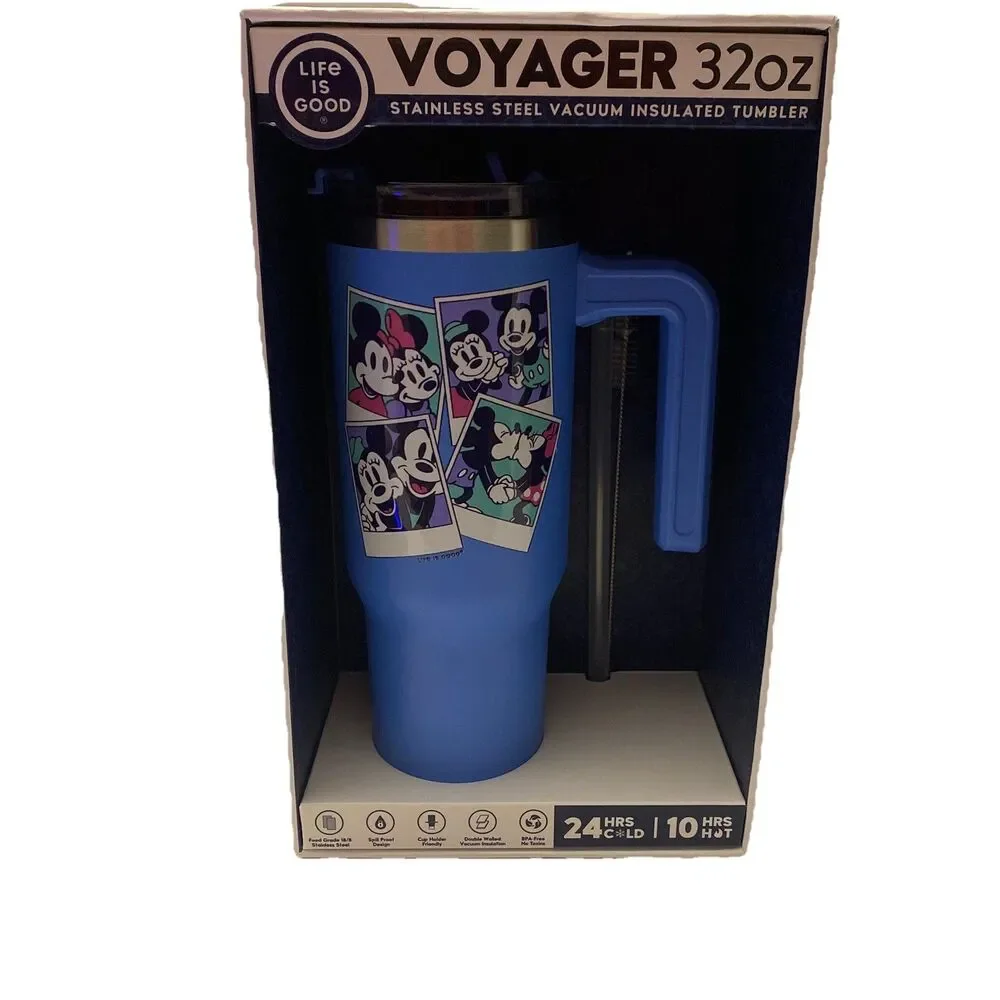 Life is Good Disney Voyager 32 oz. Stainless Tumbler Pink Straw Lid Brush - NEW