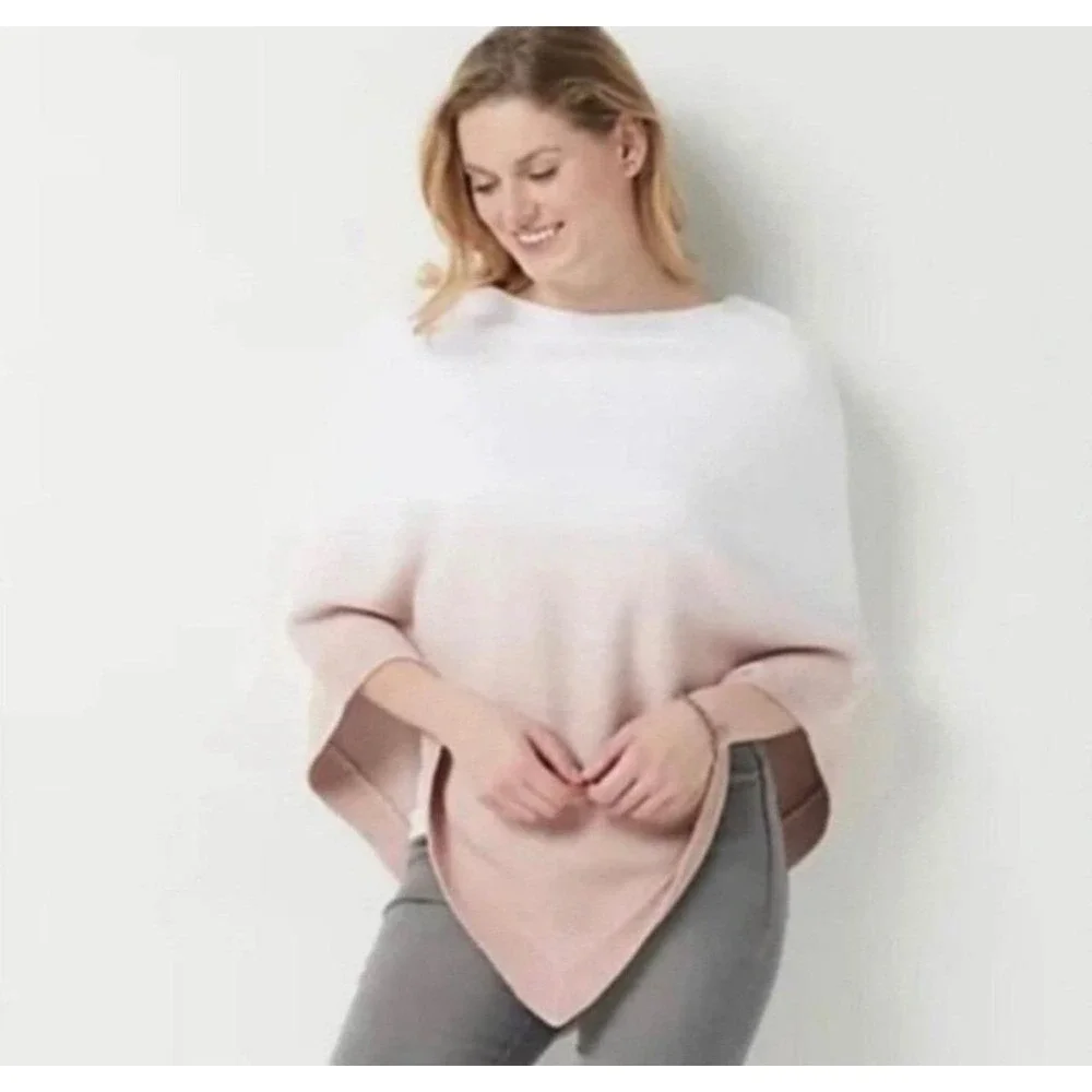 Barefoot‎ Dreams CozyChic Ultra Lite Ombre Poncho Cream Pink One Size