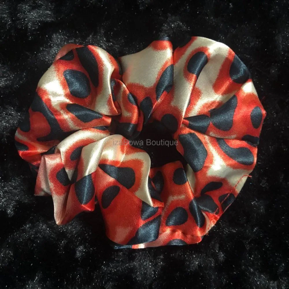 Red Cheetah Design Satin Scrunchie  (kids)  SC2742  Handmade NWT Boutique