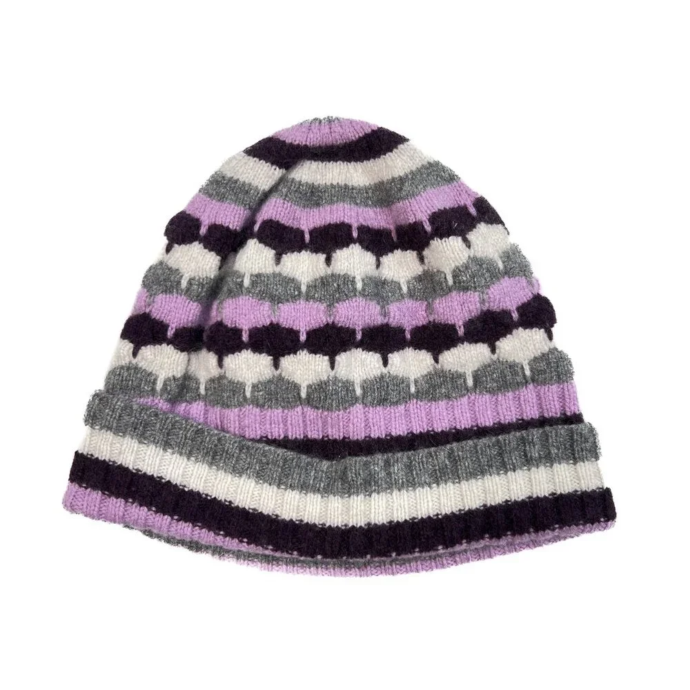Ann Taylor LOFT Wool Cashmere Rabbit Fur Ribbed Knit Striped Hat‎ OS - NWOT