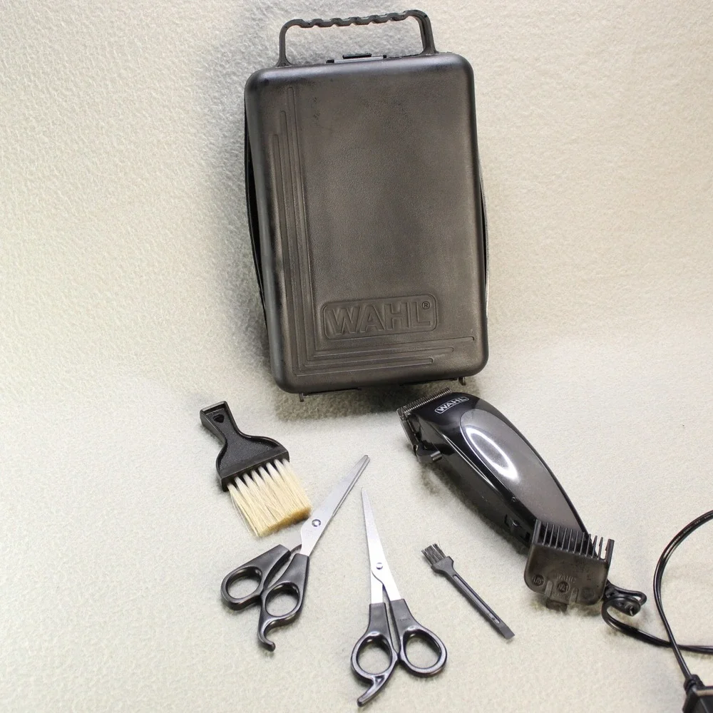 Wahl Hair Clipper Grooming‎ Kit Mens Black Good Corded With Case Scissors Tested
