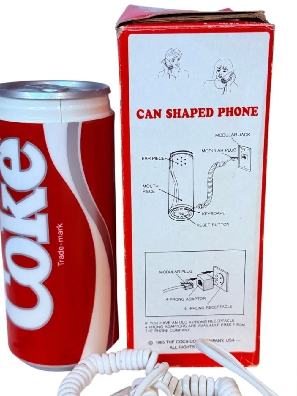 Vintage 1985 Coca Cola Can Telephone in Box