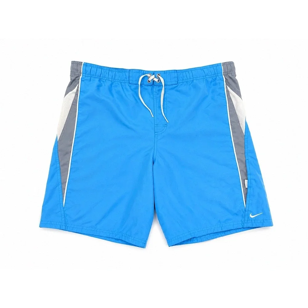 Nike Swim Trunks Mens Large Blue Gray Lined Board‎ Shorts Swoosh