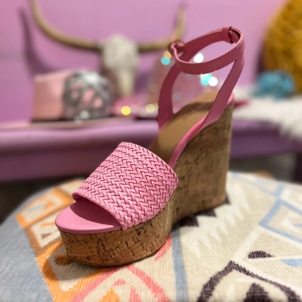 Pop That Cork Electric Pink Strappy Wedge by Bamboo‎ NWT Mulitple Available