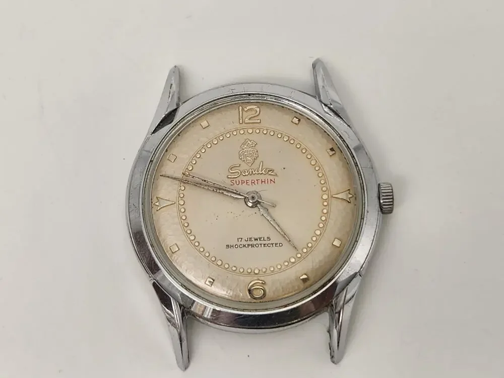 Vtg Sandoz Superthin 17 Jewels Guilloché Dial Waterproof - Runs, Needs Service