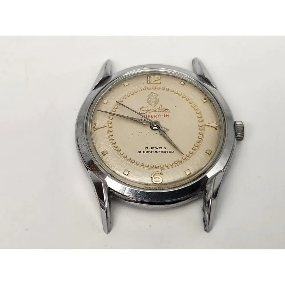 Vtg Sandoz Superthin 17 Jewels Guilloché Dial Waterproof - Runs, Needs Service