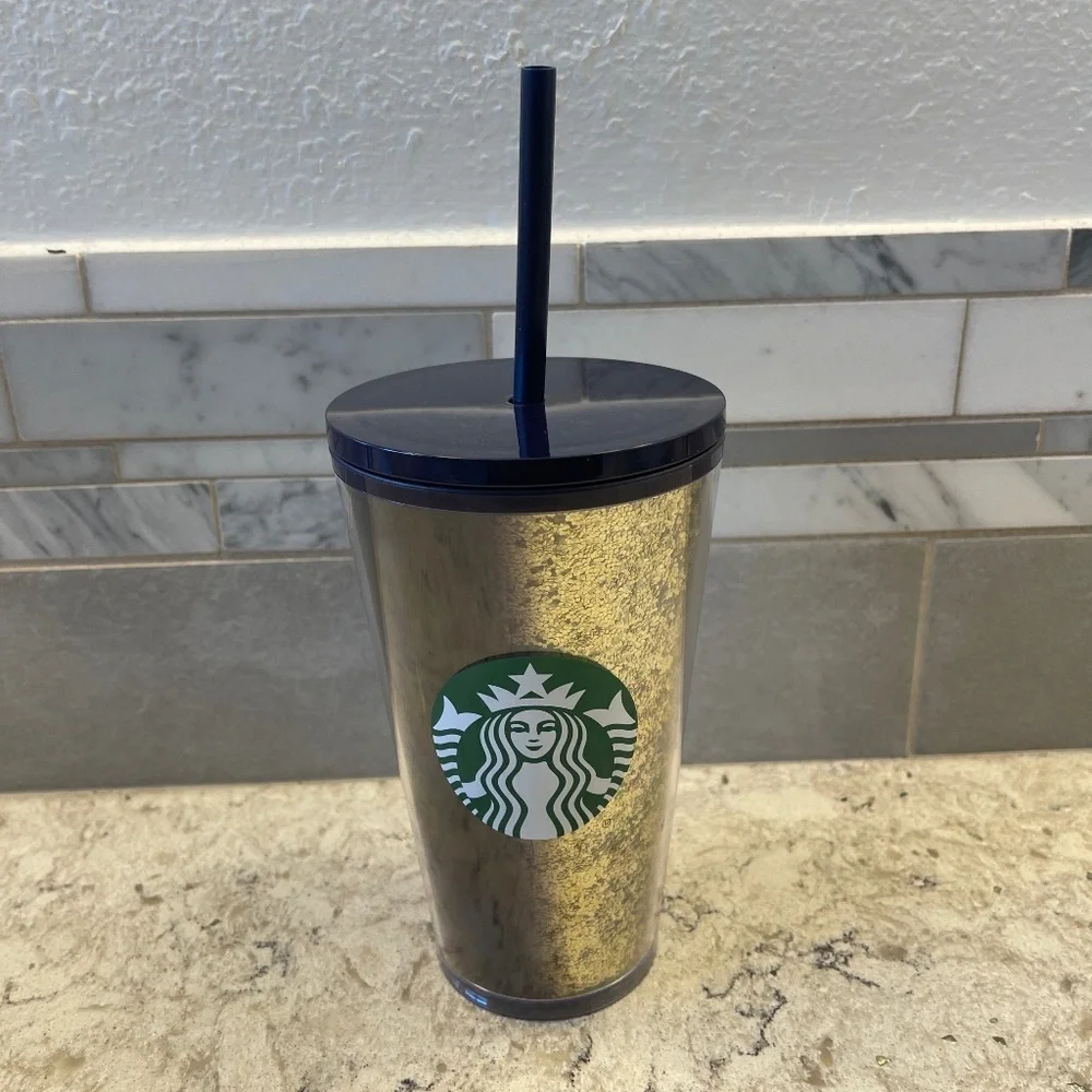 Never Used Starbucks‎ Holiday 2020 gold navy blue glitter tumbler