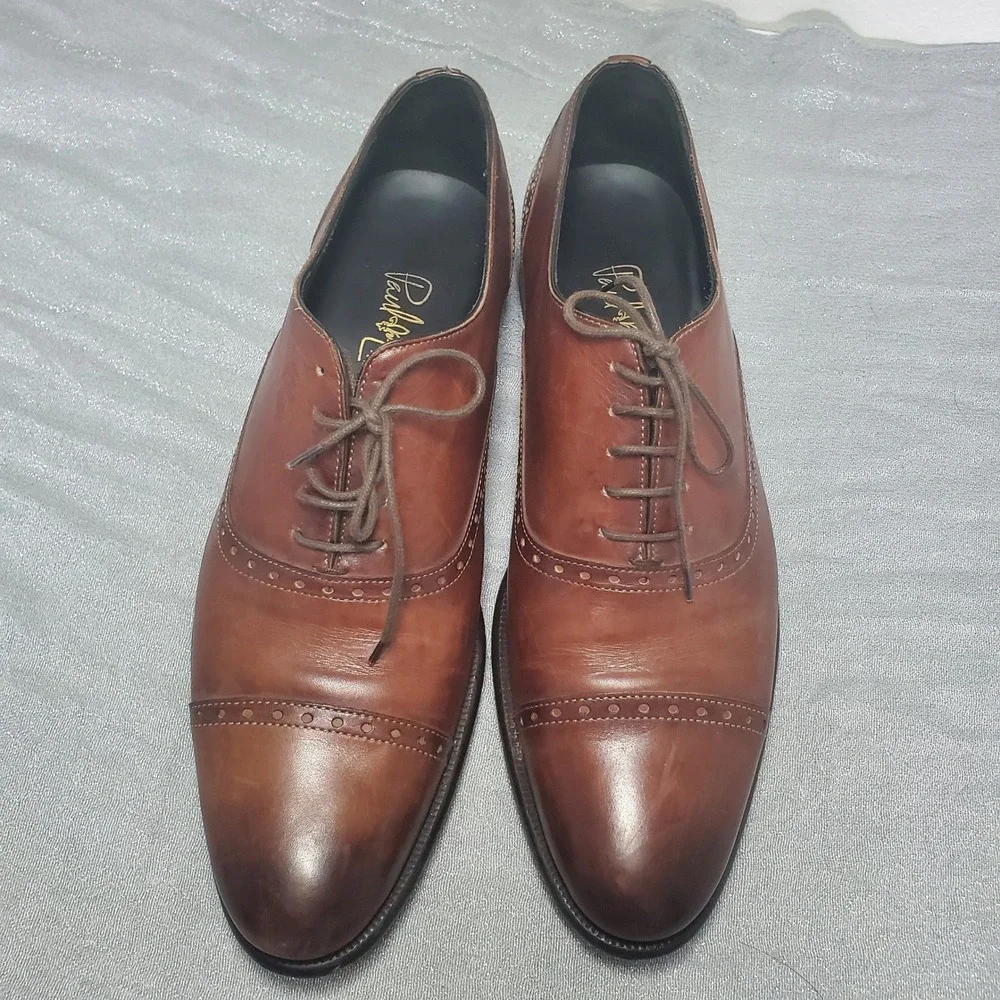 Paul Evans The Brando semi-brogue Brown Leather Cap Toe Shoes Made in Italy 7.5