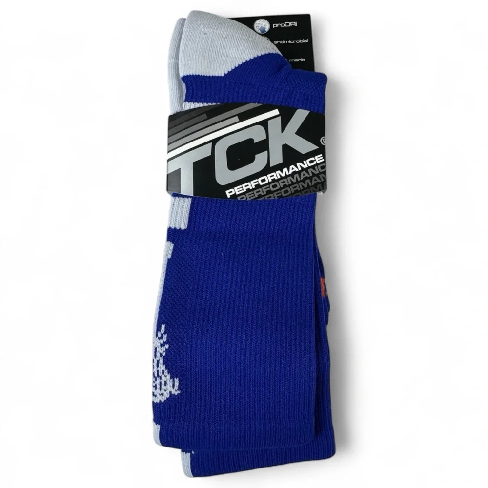 TCK Performance Lacrosse Crew Socks Blue and White Unisex Size‎ Large 1 Pair NWT
