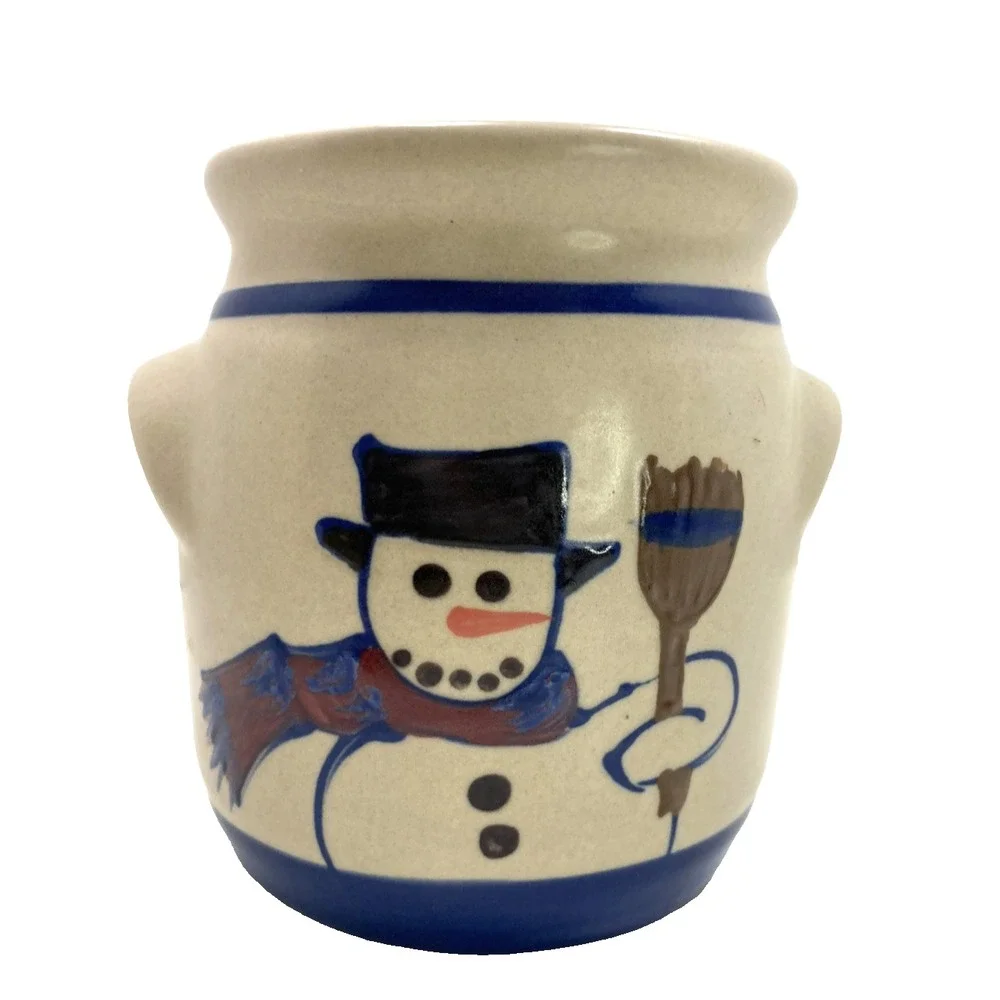 Vtg Olde Cape Cod Stoneware Pottery Snowman Warmer Wax‎ Melt Hand Painted Winter