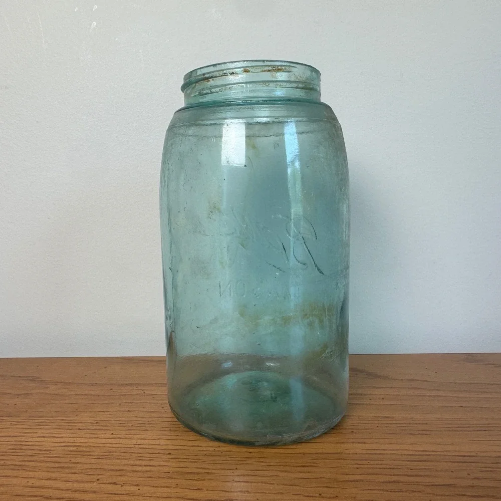Vintage Ball Mason Jar Blue Aqua‎ Glass Quart Antique Canning Jar 1900-1923