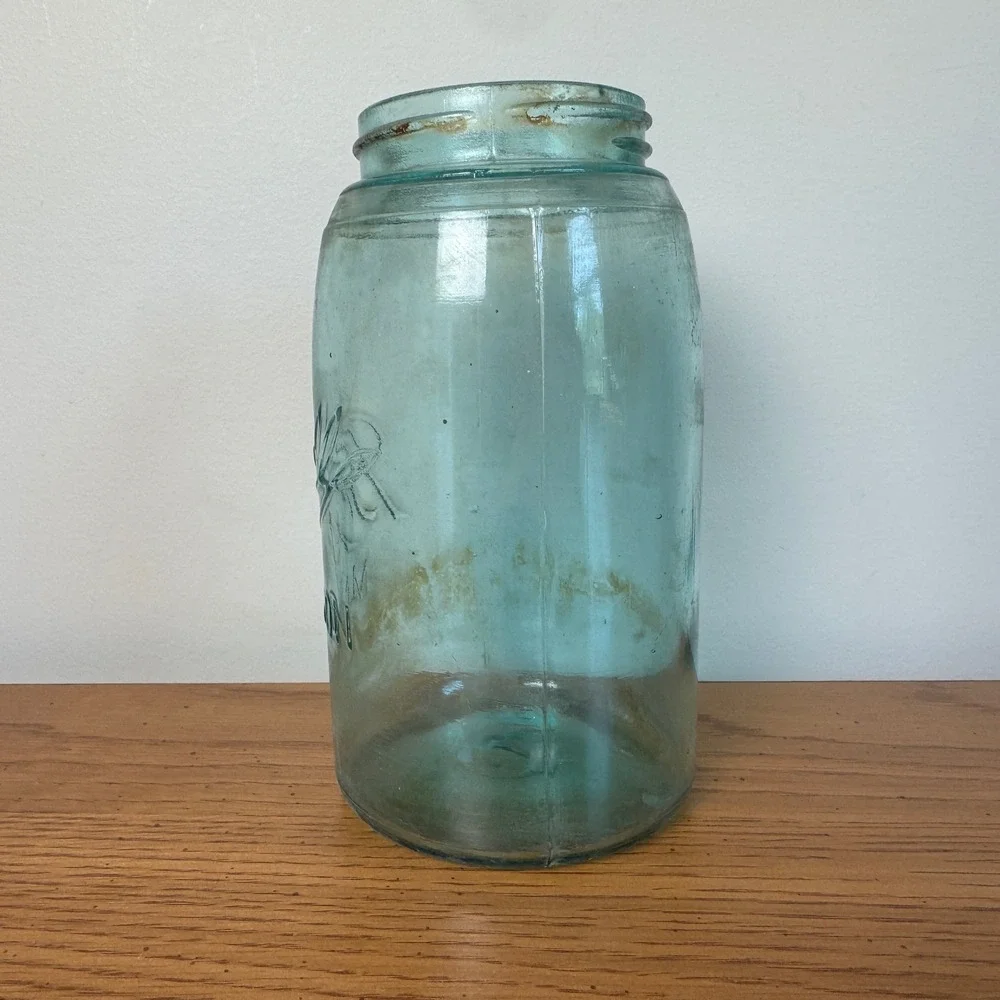 Vintage Ball Mason Jar Blue Aqua‎ Glass Quart Antique Canning Jar 1900-1923
